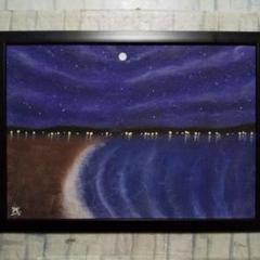 【匿名配送】絵画　「町の明かり」　A4サイズ額つきのサムネイル