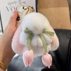 新品 うさぎちゃん★最高級レッキスファーバッグチャーム/キーホルダー 毛皮ファー