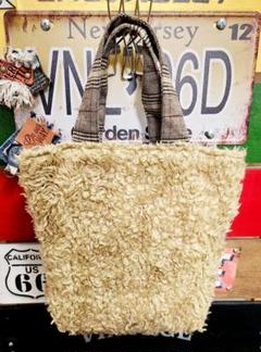 ハンドメイド リメイク ボア トートバッグ ミニトート ベージュ系 チェック