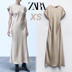 ZARA サテン クレープ ミディワンピース ブラウン/モール XS