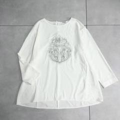 新品タグ付MORABITO 刺繍入りホワイト長袖ロングカットソー40サイズ