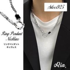 メンズ　ネックレス　シルバー　リング　チェーン　ロック　黒　ストーン　鎖　韓国