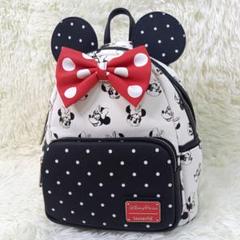 極美品✨Disney LoungeFly リュック ミニー ドット 水玉 リボン