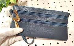 長財布　ブルー　水色　トリプルファスナー　フラット財布