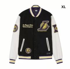 NBA ロサンゼルス レイカーズ 刺繍ロゴ 袖レザー スタジャン ジャケットXL NBA ロサンゼルス レイカーズ 刺繍ロゴ 袖レザー スタジャン