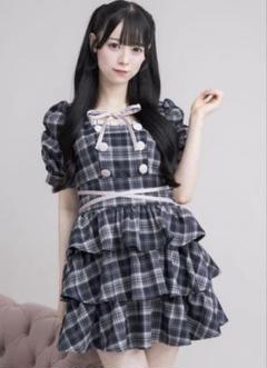 Pium クロスベルト半袖ティアードミニワンピース ネイビー