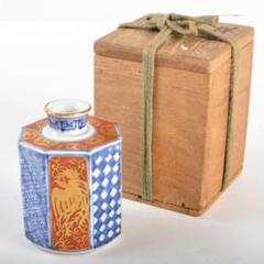 伊万里焼　古伊万里　色絵金彩　祥瑞鳳凰文　六角振出　時代箱付　V　R6735 伊万里焼 古伊万里 色絵金彩 祥瑞鳳凰文 六角振出 時代箱付 V