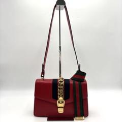 美品✨ GUCCI シルヴィ シェリーライン レザー レッド ショルダーバッグ