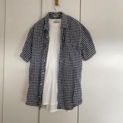 匿名配送GAP リネン半袖シャツ チェック柄