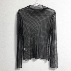 メッシュトップス ブラック 長袖 プチハイネック レイヤード 黒 モックネック