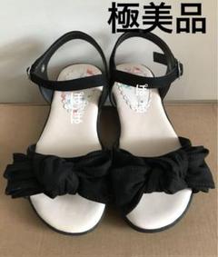極美品 リボン 黒 サンダル 19cm キッズ 靴 子供 19