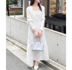 ✨新品定価8690円✨NICE CLAUP ホワイトチェックロングワンピース　M