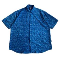 ウィリーエスコ 総柄 半袖シャツ 青 ビンテージ ヒップホップ B系 ダンス