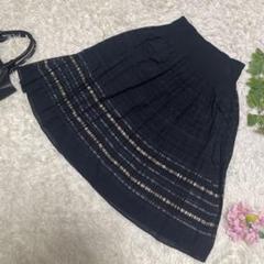 美品　ヒロコビス　ひざ丈フレアスカート　黒　可愛い裾柄　ウエストリブ　9 M
