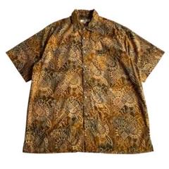 ビンテージアロハシャツ 半袖 ブラウン系 幾何学模様 総柄 80s 90s 古着