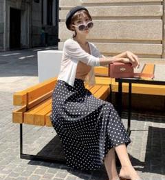 レディース 春服 スカート ロング丈 ドット柄 レトロ感 ハイウエスト