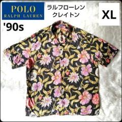 ✨90s✨ラルフローレン★クレイトン★半袖★レーヨンシャツ★ブラック★XL★花柄