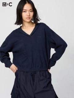 完売品 ユニクロC リラックスフーデッドセーター ネイビー/L ユニクロ公式 | リラックスフーデッドセーター