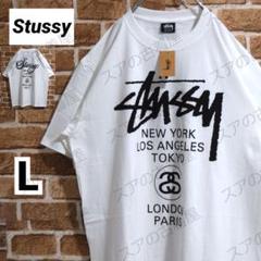 《ステューシー》正規・新品タグ　ワールドツアー　ホワイト　L　Tシャツ