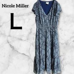 Nicole Miller ネイビー 【Ｌ】フラワープリント ワンピースのサムネイル