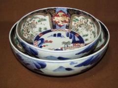 【染錦　割絵山水・立鶴図　大小鉢　２点】古伊万里 染錦 割絵山水・立鶴図 大小鉢 2点】古伊万里 - メルカリ
