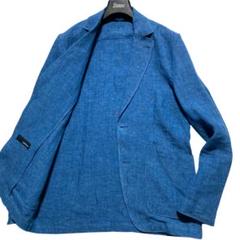 現行タグ LARDINI リネン 麻100% アンコン テーラードジャケット 青 現行タグ LARDINI リネン 麻100% アンコン テーラードジャケット
