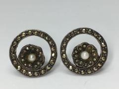 古い 純銀 マーカサイト ピアス 刻印有