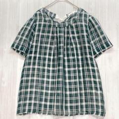 グローブ　バックリボン シアー チェックチュニック　美品　緑　【grove】