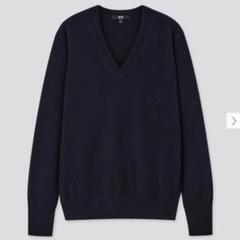 ★格安 人気 UNIQLO カシミヤＶネックセーター S ネイビー ユニクロ