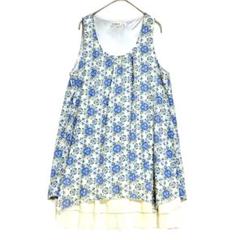 キューティーブロンド　花柄 ティアードシアーチュニック　青系　M
