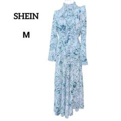 シーイン 花柄 長袖 カットソーワンピース スタンドカラー リボン サイズM