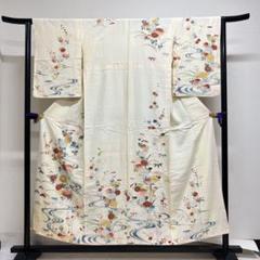 訪問着 正絹 刺繍 金彩 菊 流水 楓 梅花 笹の葉 着物 053t
