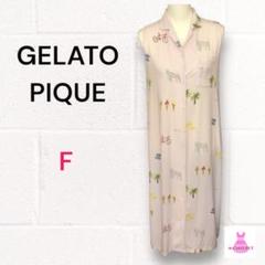 しましま‼️ GELATO PIQUE 桃プリント ノースリーブワンピース お値下けしました ジェラートピケ ハート❤︎ノースリーブワンピ