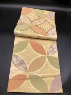 409my16☆袋帯 唐織 七宝 唐花 茶色系☆美品