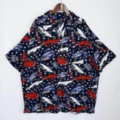 海外古着 クラシックカー 星 総柄 開襟 アロハシャツ ハワイアンシャツ 2XL