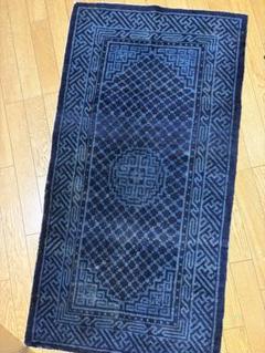 ダークブルー 幾何学模様 廊下用マット 約127x67cm