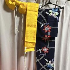紺色花柄浴衣・黄色帯セット