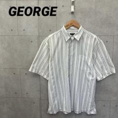 GEORGE ジョージ 半袖シャツ L メンズ 白 黒 ストライプ