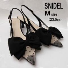 極美品 スナイデル SNIDEL ドットメッシュリボンモチーフサンダル 23.5