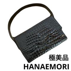 美品●ハナエモリ●オーストリッチ型押し●ハンドバッグ●黒●ブラック●ゴールド金具 極美品 HANAE MORI ハンドバッグ オーストリッチ型押し レザー