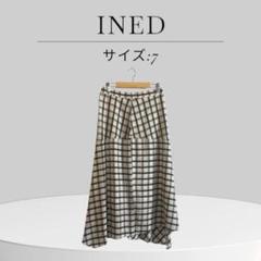 美品 INED イネド チェック柄 フレアスカート アシンメトリー 裏地