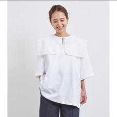 フロッキードット丸襟Tee ホワイト 6月26日まで掲載 最終お値下げ⭐︎yoriフロッキードット丸襟⭐︎