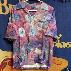 花柄　襟付きシャツ　メンズ　Tシャツ　着物風　アロハシャツ風デザイン　和風　和紙