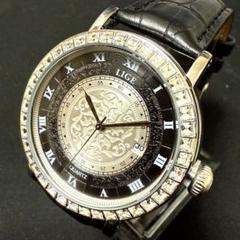 新品 LIGE オマージュウォッチ メンズ腕時計 ブラック＆シルバー 89102