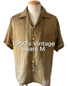 50s ビンテージ Sears オープンカラー シャツ M ギャバ xpv