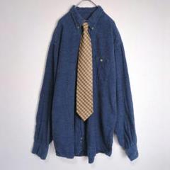 ネクタイシャツ (L) シンプル ネクタイセット ボタンダウン 藍色系 古着