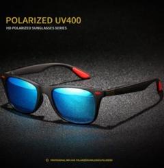 m40 激安 新品 UV400 偏光レンズ ミラー サングラス 黒/青 393