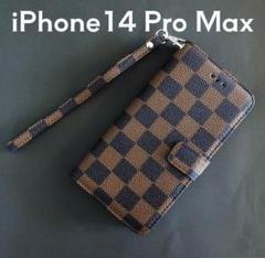 【iPhone14ProMax】手帳型 iPhoneケース チェック柄 ブラウン