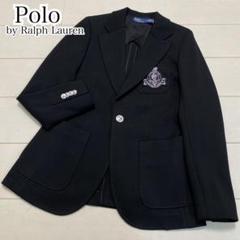 美品　ポロラルフローレン　レディース　ロゴクレストニットブレザー　ＸＳ　黒銀 美品 ポロラルフローレン レディース ロゴクレストニット