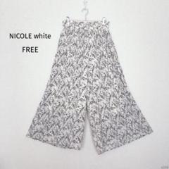 ニコルホワイト|花柄プリントプリーツパンツ【FREE】ウエストゴム スカート見え